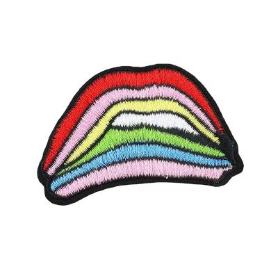 China Custom Handmade Popular Hot Red Sun Embroidery Patch Garment Labels Lips Say Logo Cloth Sticker Embroidery Lipstick Patch for sale