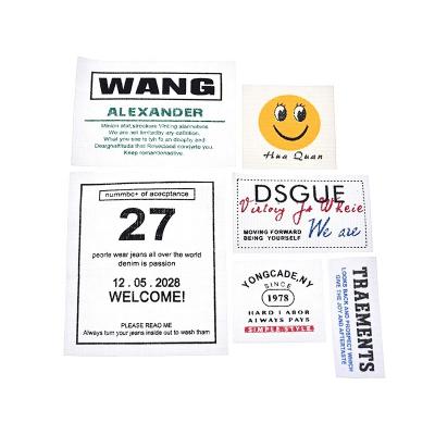 China Free Sample Washable Clear Brand Custom White Woven Label 2D / 3D Logo Size Garment Labels for sale