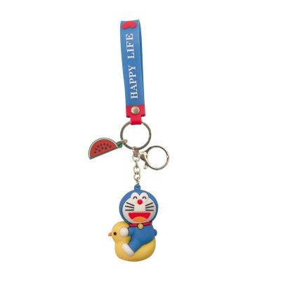 China Riding Duck Rubber Keychain Riding Duck Doraemon Kawaii 3D Custom Chained Principal Jingle Cat Silicon Keychain Cute Cartoon Trending Promotion Gifts for sale