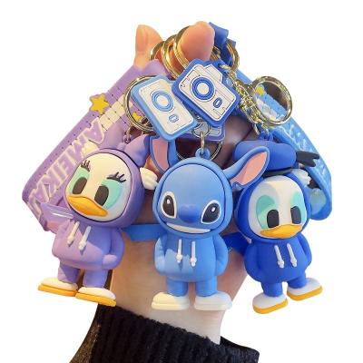 China Cute Silicone Doll Ring Cartoon Child Animation Kawaii Duck Stitch Disny Keychain Custom 3D PVC Key Bags and Key Chain Keys etc. 3d car for girl for sale