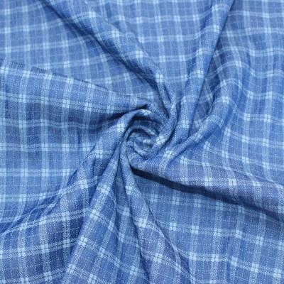 China Breathable Wholesale Blue Lattice 65%T/35%R Woven Printed Breathable Denim Fabrics For Dress for sale