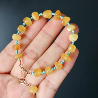 China Simple Elegant Natural Turquoise CLASSIC Amber Charm Bracelet Jewelry with Original Gemstone for sale