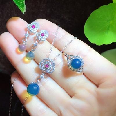 China D&Y CLASSIC Natural Amber Mexican Blue 3 Piece Fashion Jewelry Sets With Pink Zircon for sale