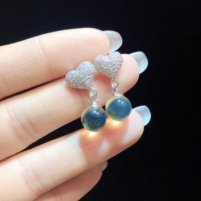 China CLASSIC High Quality Wholesale Mexican Blue Natural Amber Jewelry Strand Ball Earring Accessories For Women for sale