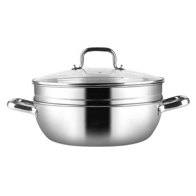 China Sustainable Multifunctional Stainless Steel 2 Layer Glass Cover Steamer Steaming Pot for sale