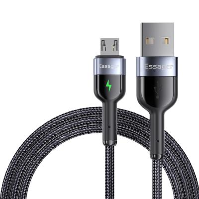 China Cable de carga móvil LED de tela de nylon trenzado de carga rápida Micro USB cables de datos 0.5M 1M 2M en venta