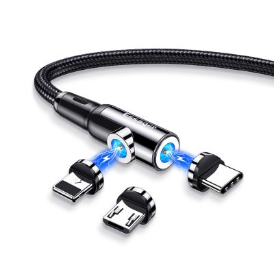 China Type C Micro USB IOS LED 3 In 1 Magnetic Charger Cable With Two Head Charging for sale