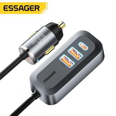 China Essager 2022 Doution Car Back Row Expansion 1.5m Grey 100W Fast Charging Car Charger (2USB+2Type-C) for sale