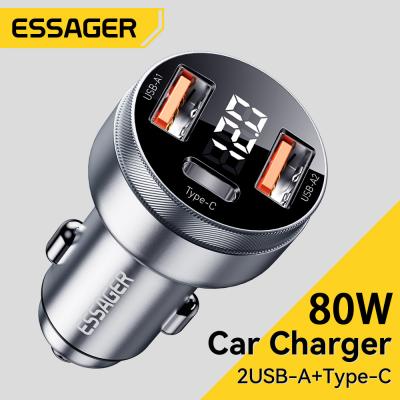 Cina Essager 2022 Fenglang Legatura di alluminio caricabatterie a display digitale 80W 3 in 1 Car Charging 2 USB A Type C Fast Car Charger in vendita