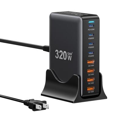 China ESSAGER YMX-320W Serie PD 20W 65W 100W QC 18W 8 puertos USB-C USB-A Cargador GaN en venta