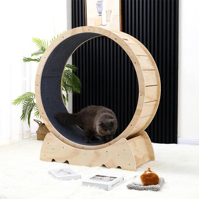 China Interactive Pure Wood Wooden Tread Exercise Cat Anti-Depression Wheel Pet Cat Running Stocked Treadmill for sale