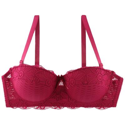 China French Antibacterial Half-cup Bra Ladies Lace Up Underwear Vintage Style Lace Gather C Cup Bra Plus Size Bras For Fat Women for sale