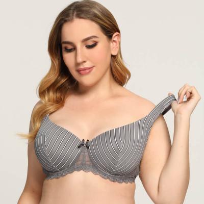 China Breathable Casual Underwear For Daily Wear Striped Design Stretch Thick Cup Underwire Push Up Bra Plus Size for sale