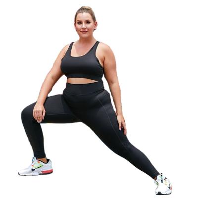 China Sporty Common Wear Custom Black Fitness Anti-UV Large Fits Sportswear Plus Size Women Yoga Gym Set for sale