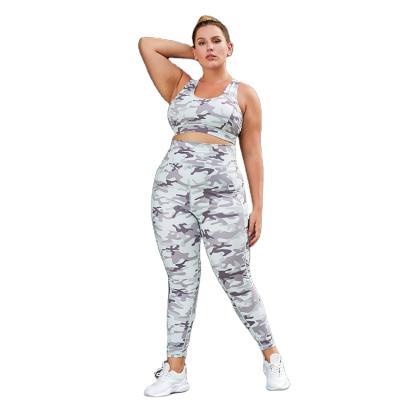 China New Arrival 4XL 6XL Fitness Anti-UV Sports Wear Women 2 Pcs Gym Wear Large Plus Size Camouflage Yoga Set for sale