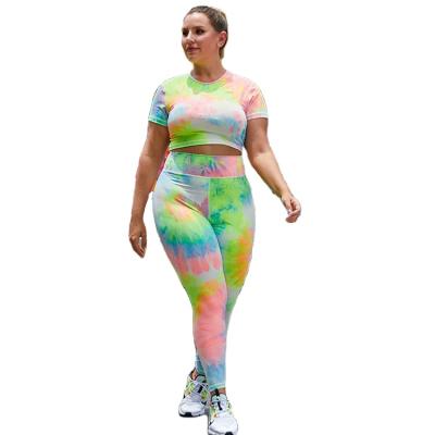 China High Quality Women's Tie Dye Fitness Workout 4XL Plus Size Custom Anti-UV Yoga Wear Sets Gym Sports Sets for sale