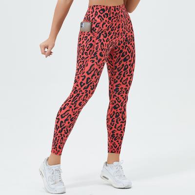 China 2021 Custom Red Anti-UV Gym Wear Legging Yoga Leopard Exercise Pants High Waist Legging For Women for sale