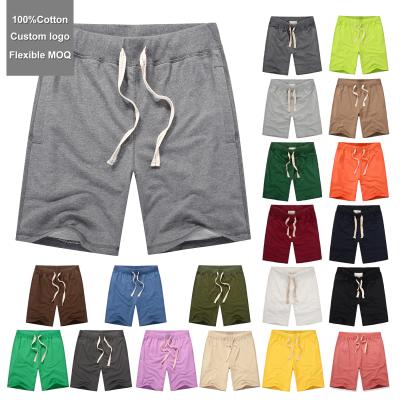 China Anti-Wrinkle Custom 100% Cotton Mens Sports Shorts Solid Color Fitness Pants Five Point Drawstring Plus Size Mens Running Basketball Shorts for sale