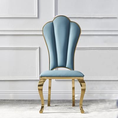 China Modern Interior Design Modern Metal Dining Chair Gold Brass Luxury High Back PU Leather Wedding Chair For Rental for sale