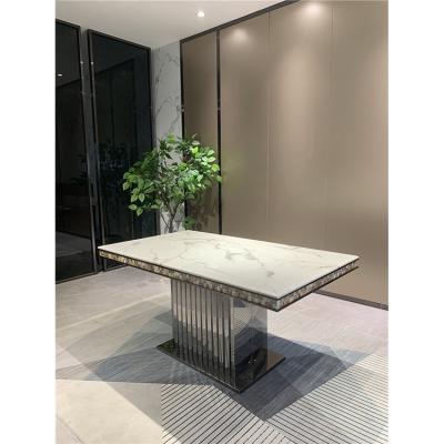 China Easy To Clean High Quality Easy To Clean Stainless Steel Luxury Marble Dining Table for sale