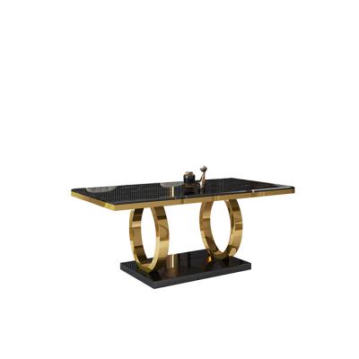 China Modern Quality Products Easy To Clean Modern Stainless Steel Luxury Marble Dining Table for sale