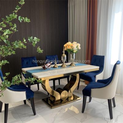 China (Size)Adjustable luxury stainless steel restaurant dining table and chair 6 sets marble dining table for sale