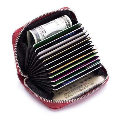 China Normcore/Minimalist RFID Blocking Genuine Leather Credit Card Wallet, Zipper Card Case Holder For Women Men for sale