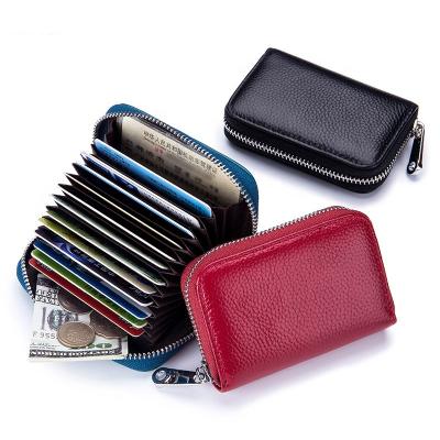 China Normcore/Minimalist RFID Blocking Genuine Leather Credit Card Wallet, Zipper Card Case Holder for Women Men, 14 Slots for sale