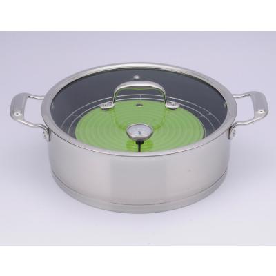 China Sustainable High Quality 304 Stainless Steel Cookware Casserole With Flat Glass Thermometer Lid And Silicone Pad Non Stick Liner Inside for sale