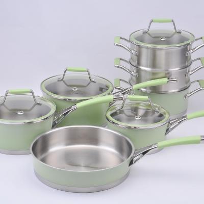 China Sustainable Cookware Set Stainless Steel With Eco Source Type Glass Lid Feature Material for sale