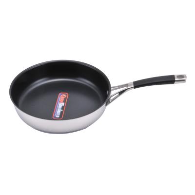 China Sustainable High Quality Tri Ply 304 Stainless Steel Non Stick Frying Pan for sale