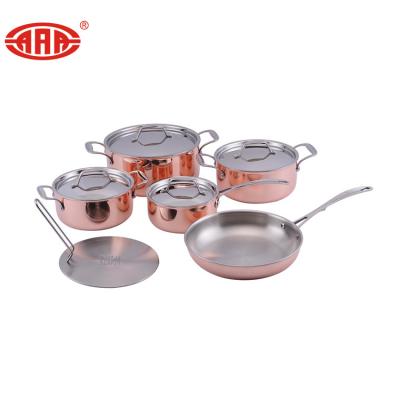 China High Quality Triple Copper Metal Soup Pot Cookware Set for sale