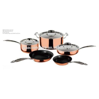 China Triple metal copper stainless steel fry pan and casserole cookware set for sale