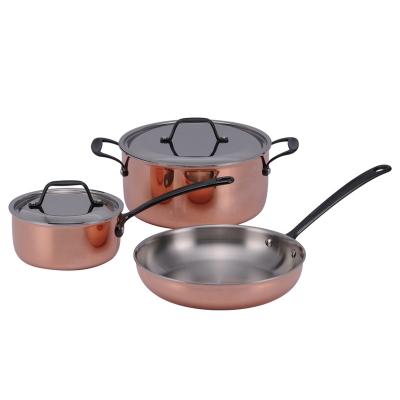 China 5 Pcs Stainless Steel Pot Design Kitchen Ware Luxury Triple Sustainable Copper Cookware Set Pots And Pans for sale