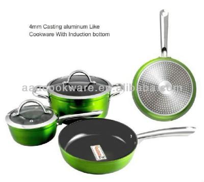 China 5Pcs 4mm Durable High Temperature Paint Cast Aluminum Like Cookware With Induction Bottom for sale