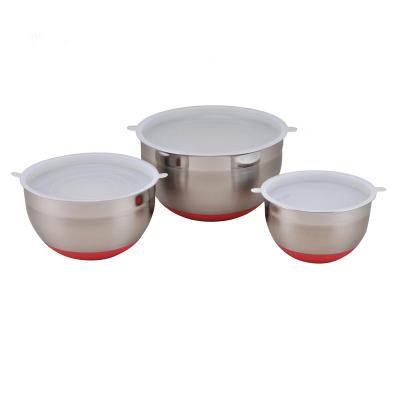 China Sustainable home cookware stainless steel mixing bowl with pe lie, silicon bottom for sale