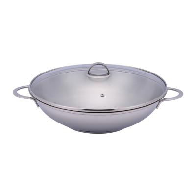 China Sustainable Chinese Stainless Steel Wok With Glass Lid for sale