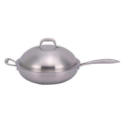 China Sustainable Premium Quality Stainless Steel Cooking Wok With Lid 36cm for sale