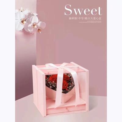 China Recyclable Single Style Acrylic Flower Box Square Style With Drawer for sale