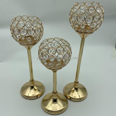 China 3 piece luxury cheap set K9 crystal iron candle holder, suitable for wedding, family restaurant, etc. for sale