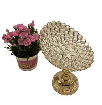 China Sustainable Hot Selling Silver Gold Metal Crystal Beaded Fruit Basket Wedding Supplies And Decorations for sale