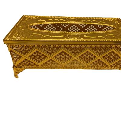 China Viable Luxury High-grade Hollow Iron Gold Tissue Box Home Decoration Electroplating Box for sale