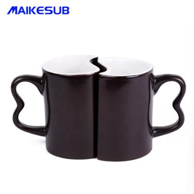 China High Quality Viable Ceramic Color Changing Sublimation Mug Heat Press Transfer Coffee Mug Valentines Day Double Mug for sale