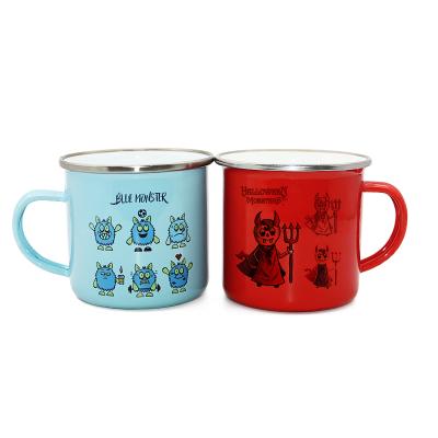 China Custom High Quality Cartoon Print Sublimation Metal Coffee Enamel Cup Mug Customer Customization Camping Blank Stainless Steel for sale