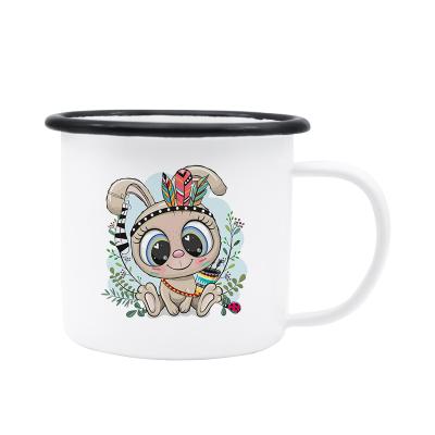 China Cartoon Logo Printing Custom Enamel Mug, Custom Enamel Camping Steel Mug, Fine Quality Vintage Enamel Coffee Mug Enamel Utensils Mug for sale