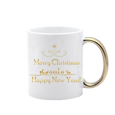 China Viable Custom Printing 11oz Porcelain Mug With Gold Handle Electroplating Mug With Logo Printing for sale