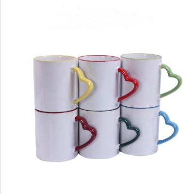 China 11 oz Heart Shaped Handle Viable Custom White Sublimated Ceramic Mug for sale