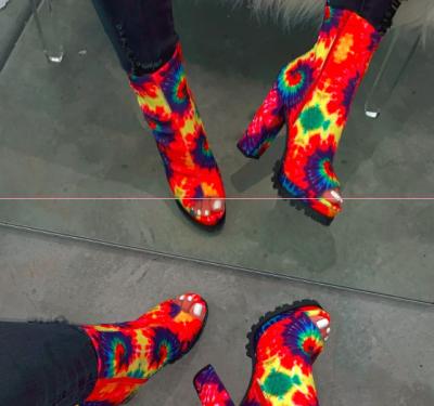 China Brightly Tie Dyed 8cm High Heel Ankle Boots Comfortable And Firm for sale