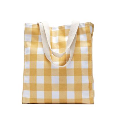 China Customized New Plaid Cloth Shopping Shoulder Bag Canvas Tote Women Handled Bag for sale