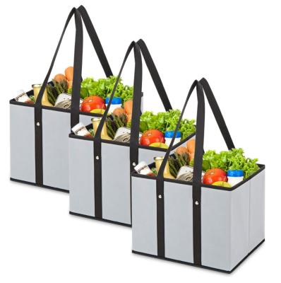 China Handled Reusable 2 Pack Grocery Box Bag Set With Reinforced Bottom Handles for sale